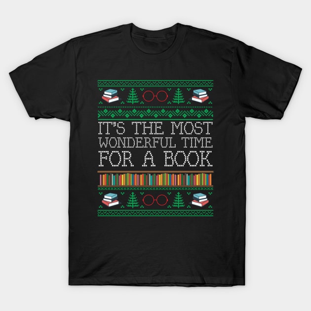 Books Reading Librarian Teacher Book Lovers Ugly Christmas T-Shirt by mrsmitful01